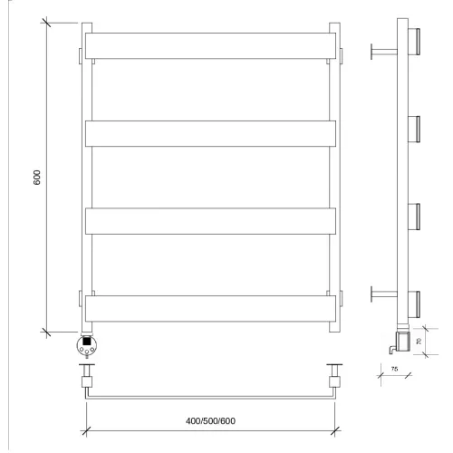 Полотенцесушитель Secado Кродо  электрический L/R черный матовый, Выбрать размер: 40х60, Ориентация: левая, изображение 6