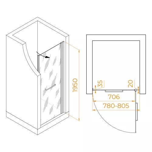 Душевая дверь RGW PA-103 матовое стекло, Цвет стекла: матовое, Цвет профиля: Хром, Выбрать размер: 80, изображение 2