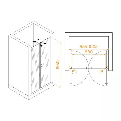 Душевая дверь RGW PA-104Gb, Цвет стекла: прозрачное, Цвет профиля: Золото, Выбрать размер: 100, изображение 2