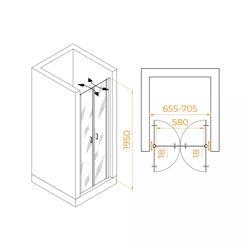Душевая дверь RGW PA-104B, Цвет стекла: прозрачное, Цвет профиля: Черный, Выбрать размер: 70, изображение 2