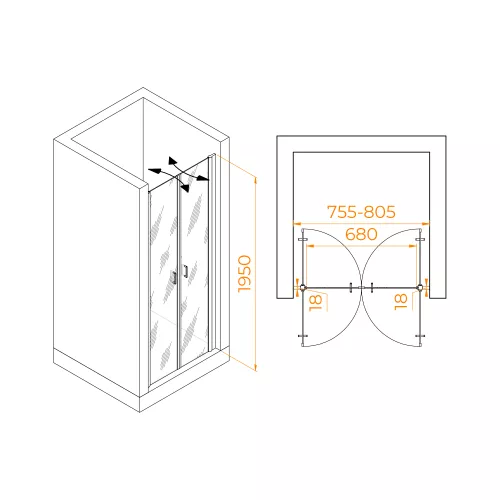 Душевая дверь RGW PA-104, Цвет стекла: прозрачное, Цвет профиля: Хром, Выбрать размер: 80, изображение 2