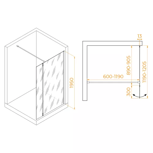 Душевая перегородка RGW WA-051Gb (WA-010Gb + Z-071Gb), Цвет стекла: прозрачное, Цвет профиля: Золото, Выбрать размер: 90, изображение 17