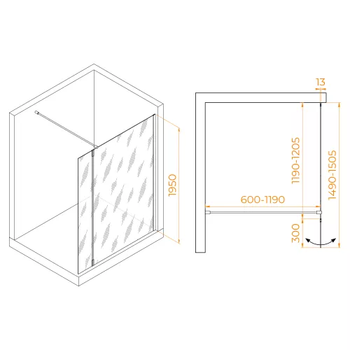 Душевая перегородка RGW WA-051B (WA-010B + Z-071B), Цвет стекла: прозрачное, Цвет профиля: Черный, Выбрать размер: 120, изображение 18