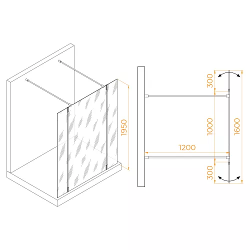 Душевая перегородка RGW WA-052Gb (WA-016Gb+2Z-071Gb), Цвет стекла: прозрачное, Цвет профиля: Золото, Выбрать размер: 100, изображение 2