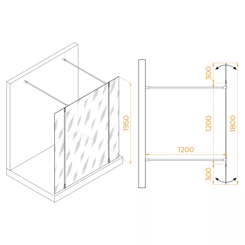 Душевая перегородка RGW WA-052B (WA-016B+2Z-071B), Цвет стекла: прозрачное, Цвет профиля: Черный, Выбрать размер: 120, изображение 2