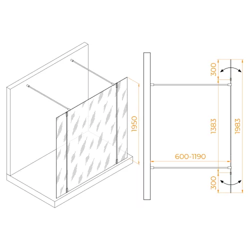 Душевая перегородка RGW WA-052W (WA-016W+2Z-071W), Цвет стекла: прозрачное, Цвет профиля: Белый, Выбрать размер: 140, изображение 2