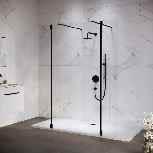 Душевая перегородка RGW WA-052B (WA-016B+2Z-071B), Цвет стекла: прозрачное, Цвет профиля: Черный, Выбрать размер: 120