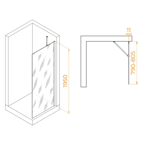 Душевая перегородка RGW WA-102W, Цвет стекла: прозрачное, Цвет профиля: Белый, Выбрать размер: 80, изображение 2