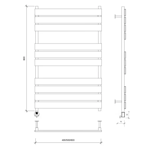 Полотенцесушитель Secado Мормано  электрический L/R черный матовый, Выбрать размер: 40х80, Ориентация: левая, изображение 5
