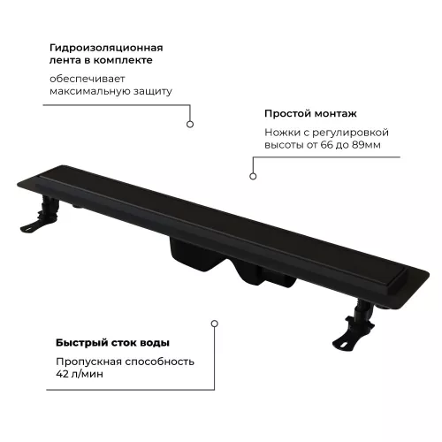 Душевой лоток RGW Drain Leo-31 черный, Выбрать цвет: Чёрный, Выбрать размер: 60, изображение 11