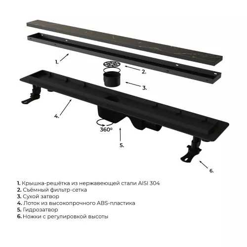 Душевой лоток RGW Drain Leo-31 черный, Выбрать цвет: Чёрный, Выбрать размер: 60, изображение 12