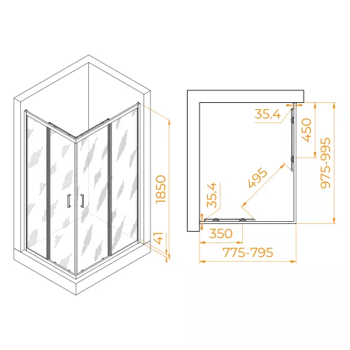 Душевой уголок RGW PA-146B, Цвет стекла: прозрачное, Цвет профиля: Черный, Выбрать размер: 80x100, изображение 2