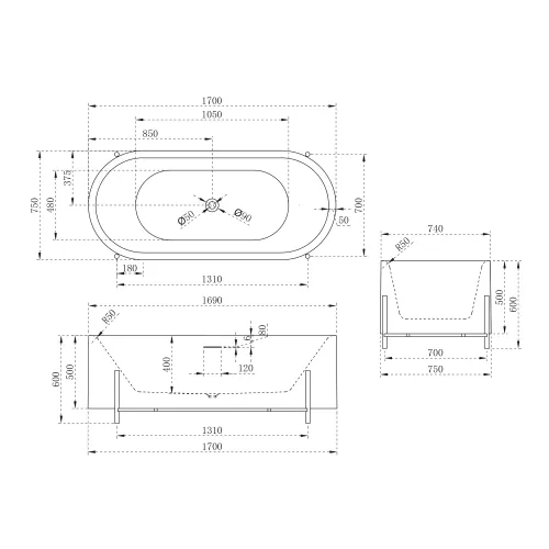 Акриловая ванна ABBER AB9443  170х75, изображение 13