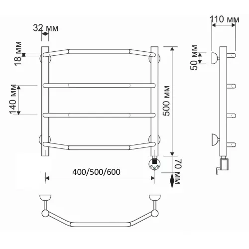 Полотенцесушитель латунный Secado Агата 1 , электрический L/R  бронза, Выбрать размер: 40х50, Ориентация: левая, изображение 5