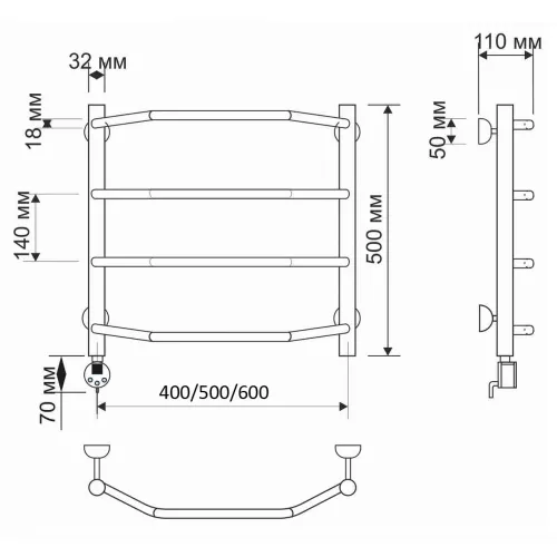 Полотенцесушитель латунный Secado Агата 1 , электрический L/R  бронза, Выбрать размер: 40х50, Ориентация: левая, изображение 4