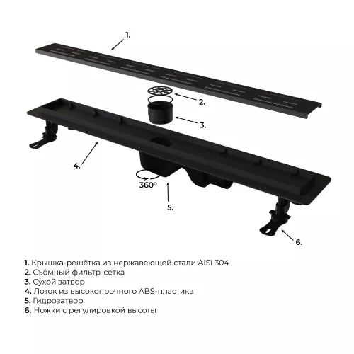 Душевой лоток RGW Drain Leo-30, Выбрать цвет: Черный, Выбрать размер: 60, изображение 8