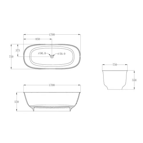 Ванна из полиэфирной смолы  ABBER Kristall AT9707Onyx черная прозрачная, изображение 5