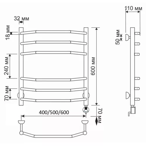 Полотенцесушитель латунный Secado Агата 2 электрический L/R бронза, Выбрать размер: 40х60, Ориентация: левая, изображение 5