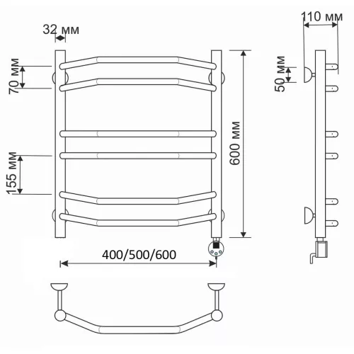 Полотенцесушитель латунный Secado Агата 4 ,электрический L/R бронза, Выбрать размер: 40х60, Ориентация: левая, изображение 5