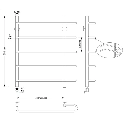 Полотенцесушитель латунный Secado Венеция 2 , электрический L/R  бронза, Выбрать размер: 40х60, Ориентация: левая, изображение 4