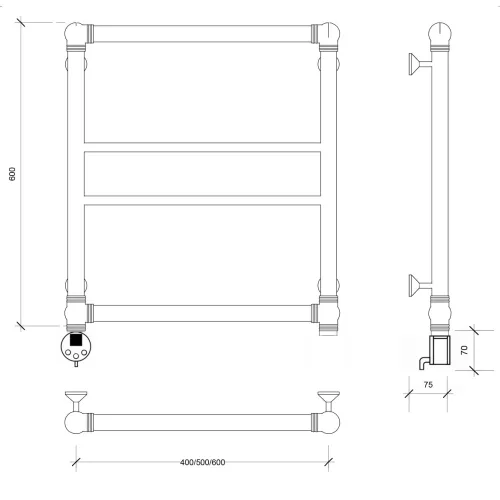Полотенцесушитель латунный Secado Бароло, электрический L/R  бронза, Выбрать размер: 40х60, Ориентация: левая, изображение 4
