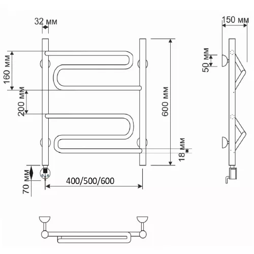 Полотенцесушитель латунный Secado Валенсия , электрический L/R бронза, Выбрать размер: 40х60, Ориентация: левая, изображение 4