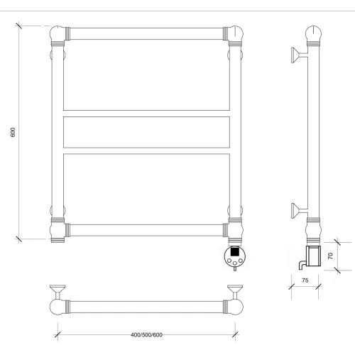 Полотенцесушитель латунный Secado Бароло, электрический L/R  бронза, Выбрать размер: 40х60, Ориентация: левая, изображение 5