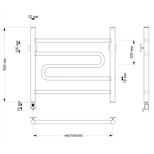 Полотенцесушитель латунный Secado Валенсия 2  электрический L/R бронза, Выбрать размер: 40х60, Ориентация: левая, изображение 4