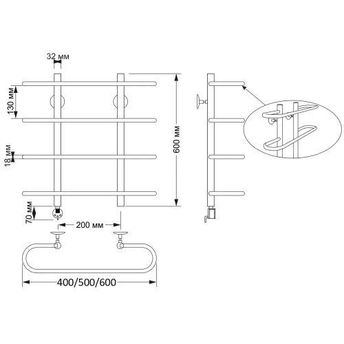 Полотенцесушитель латунный Secado Венеция , электрический L/R бронза, Выбрать размер: 40х60, Ориентация: левая, изображение 4