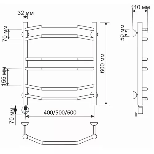 Полотенцесушитель латунный Secado Агата 4 ,электрический L/R бронза, Выбрать размер: 40х60, Ориентация: левая, изображение 4