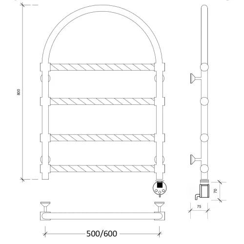 Полотенцесушитель латунный Secado Римини 2 Trenza , электрический L/R  бронза, Выбрать размер: 50х80, Ориентация: левая, изображение 5