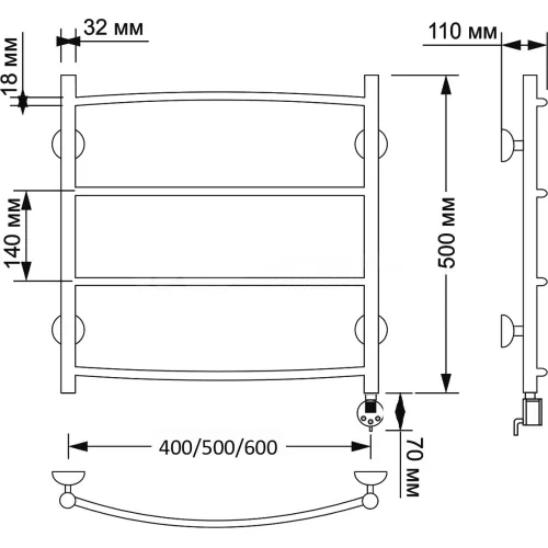 Полотенцесушитель латунный Secado Милан 1 электрический L/R  бронза, Выбрать размер: 40х50, Ориентация: левая, изображение 5