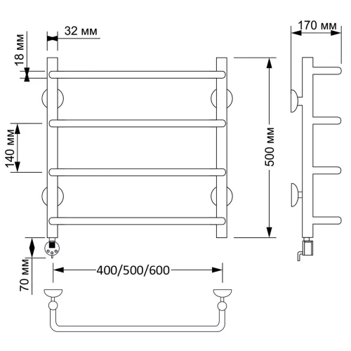 Полотенцесушитель латунный Secado Мерида 1 электрический L/R  бронза, Выбрать размер: 40х60, Ориентация: левая, изображение 4
