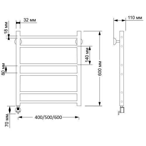 Полотенцесушитель латунный Secado Триада 2 электрический L/R бронза, Выбрать размер: 40х60, Ориентация: левая, изображение 4
