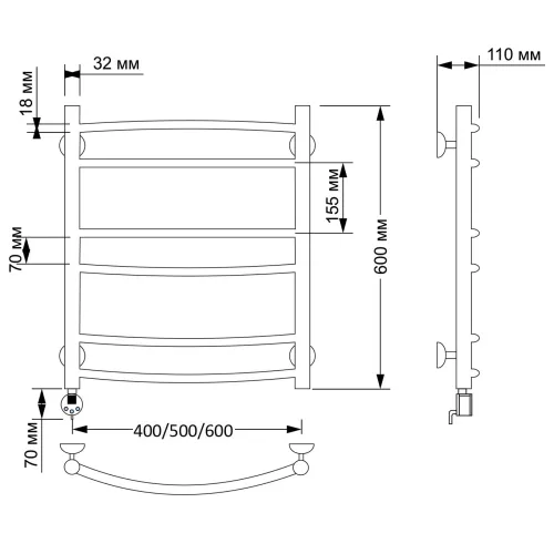 Полотенцесушитель латунный Secado Милан 2 электрический L/R бронза, Выбрать размер: 40х60, Ориентация: левая, изображение 4