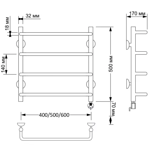 Полотенцесушитель латунный Secado Мерида 1 электрический L/R  бронза, Выбрать размер: 40х60, Ориентация: левая, изображение 5
