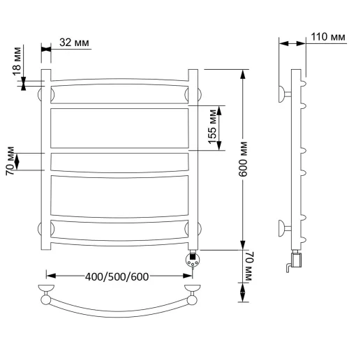 Полотенцесушитель латунный Secado Милан 2 электрический L/R бронза, Выбрать размер: 40х60, Ориентация: левая, изображение 5
