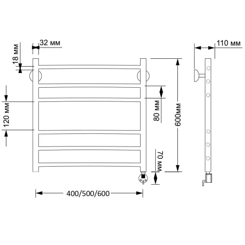 Полотенцесушитель латунный Secado Триада 3  электрический L/R  бронза, Выбрать размер: 40х60, Ориентация: левая, изображение 5