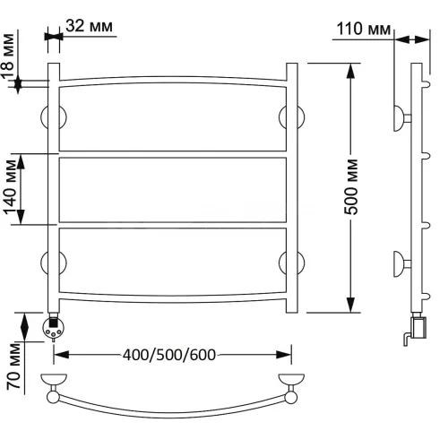 Полотенцесушитель латунный Secado Милан 1 электрический L/R  бронза, Выбрать размер: 40х50, Ориентация: левая, изображение 4