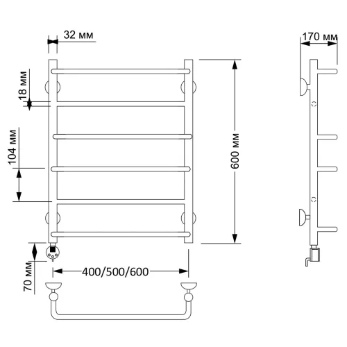 Полотенцесушитель латунный Secado Верона 1 электрический L/R  бронза, Выбрать размер: 40х60, Ориентация: левая, изображение 4