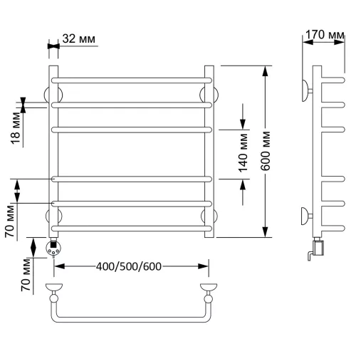 Полотенцесушитель латунный Secado Мерида 3 электрический L/R  бронза, Выбрать размер: 40х60, Ориентация: левая, изображение 4