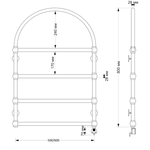 Полотенцесушитель латунный Secado Римини  электрический L/R  бронза, Выбрать размер: 50х80, Ориентация: левая, изображение 5