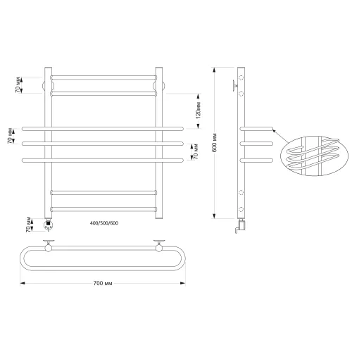Полотенцесушитель латунный Secado Палермо электрический L/R  бронза, Выбрать размер: 40х60, Ориентация: левая, изображение 4