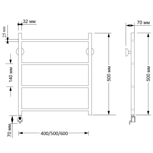 Полотенцесушитель латунный Secado Триада 1 плюс , электрический L/R бронза, Выбрать размер: 40х50, Ориентация: левая, изображение 4
