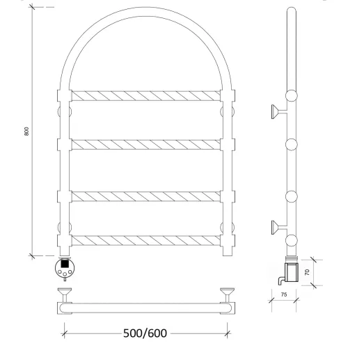 Полотенцесушитель латунный Secado Римини 2 Trenza , электрический L/R  бронза, Выбрать размер: 50х80, Ориентация: левая, изображение 4