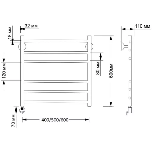 Полотенцесушитель латунный Secado Триада 3  электрический L/R  бронза, Выбрать размер: 40х60, Ориентация: левая, изображение 4