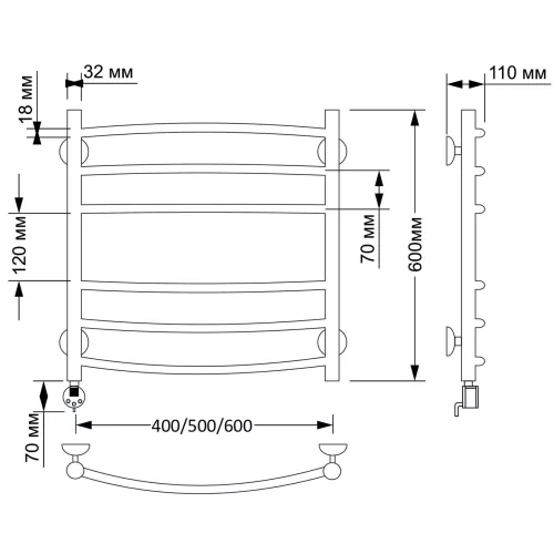 Полотенцесушитель латунный Secado Милан 3 электрический L/R бронза, Выбрать размер: 40х60, Ориентация: левая, изображение 4