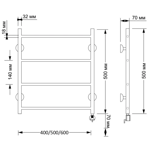 Полотенцесушитель латунный Secado Триада 1  электрический L/R  бронза, Выбрать размер: 40х50, Ориентация: левая, изображение 5
