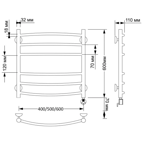 Полотенцесушитель латунный Secado Милан 3 электрический L/R бронза, Выбрать размер: 40х60, Ориентация: левая, изображение 5