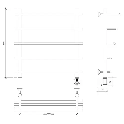 Полотенцесушитель латунный Secado Турин 6 , с полочкой , электрический L/R  бронза, Выбрать размер: 50х60, Ориентация: левая, изображение 5